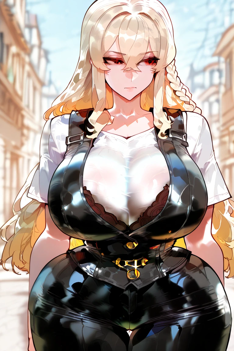 Uniforms,black skirt,white top,fashionable leather shoes, pop color,upper body, outdoors, park,long blonde hair,Thick eyebrows, bust and waist,beautiful blonde,(masterpiece),((highest quality)),(Super detailed),younger sister,(beautiful eyes beautiful details eyes,clean and delicate face,five fingers,Textile shades,anatomical perfection, conjoined_dicephalus, (two heads:1.3)