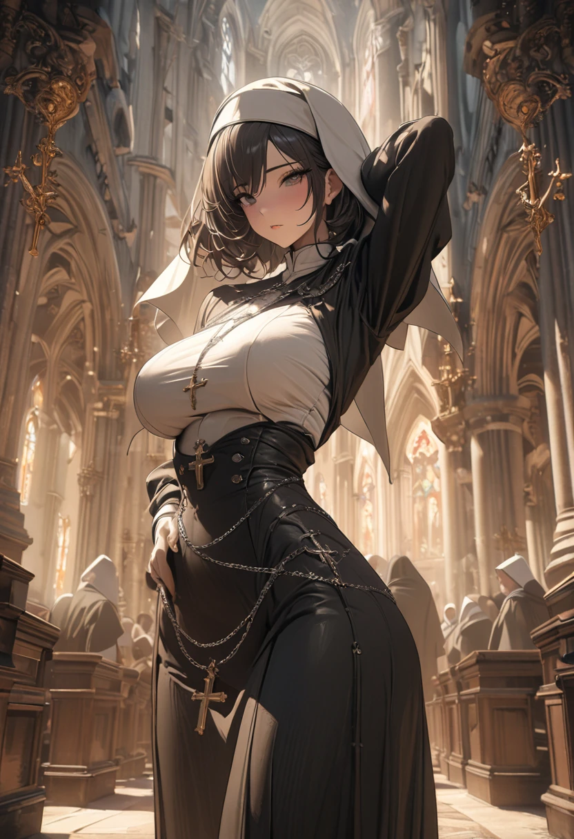 masterpiece, 最high quality, High resolution, Final Fantasy 7、Tifa Lockhart、Black torn clothes 、Black ripped pantyhose、Dark church at night、sexy、Wearing a mini skirt、Thin legs、Big Breasts、Slim figure、high quality CG Tone、Torn black panties、Defeat scene、Losing to a woman、Lying on the floor、Surrounded by women、Prone state