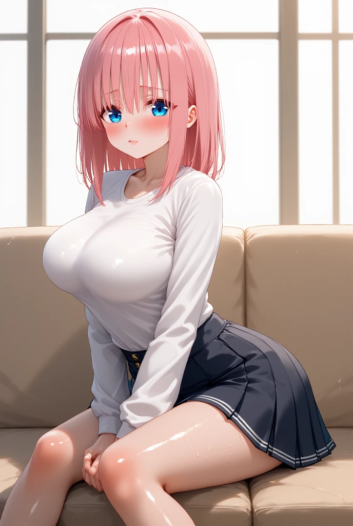 ((NSFW))、(masterpiece, Highest quality:1.3), (Super detailed:1.2), (hyperRealistic:1.3), (RAW Photos:1.2), High-definition RAW color photos, Professional photos, (PhotoRealistic:1.4), (Realistic:1.4), (Pink Hair:1.5), Professional Lighting, Perfect Anatomy, (Big Breasts:1.2), (blush, Detailed face),Earrings, necklace, Gold bracelet,, (Slim body、Are thin、Model body type、Beautiful long legs)、Random sexy gravure poses, (White short sleeve shirt、Open chest、Navy blue checked skirt、school uniform、金のEarrings、:1.3)、To the tips of the feet、((Sweat))、((Sweatで濡れた肌、My hair is wet))、Double teeth、School classroom、(((female masturbation)))、(((hard、Crying、Drooling)))