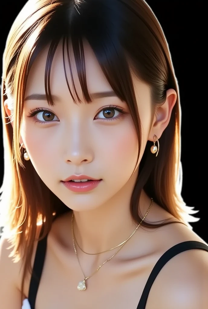 ((masterpiece, Highest quality, High resolution、Everything is beautifully detailed)), 1 girl, (Realistic: 1.4), alone, White Background, snow-White Background, Mouth closed, Smile, Smile, Beautiful black hair, short hair, Big eyes, Transparent double eyelids, eyelash, Listen carefully, Long neck, 美しくLong neck, Absolute area, ((Face close-up)), (Draw the whole head, shoulder), 19 years old, Attractive proportions, Glowing Skin, Beautiful collarbone, Golden ratio face, Perfect Face, Teardrop-shaped moles, Mole on chest, bangs, clean bangs, beautiful bangs, Lip gloss, Thin lips, Fair skin, naked, Big Breasts, {gigantic|big|huge|mega} breasts, cleavage,Small face, Small face, All the heads are painted, shoulder all drawn, Looking slightly above the camera
