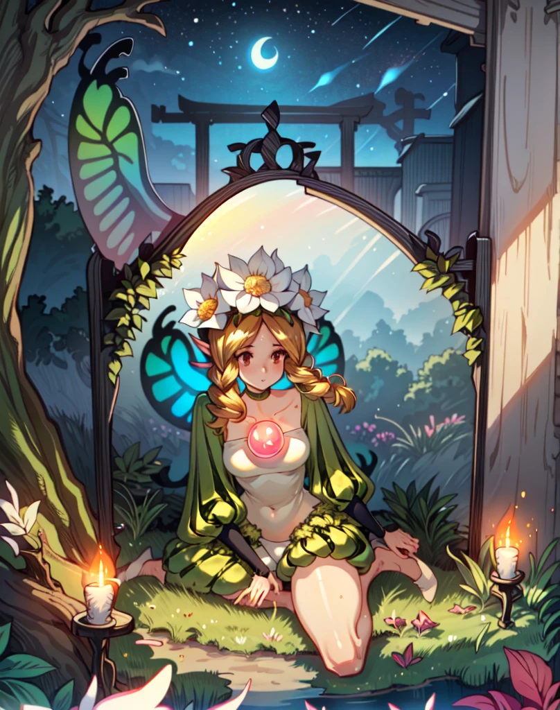 a beautiful nude 20 year old blonde woman with big messy hair, reaching for a glowing mushroom, sitting on a giant glowing mushroom, fantasy art style, cartoon vibrant, cute detailed digital art, colorful digital fantasy art, digital fantasy art ), glossy digital painting, pastel vibrant