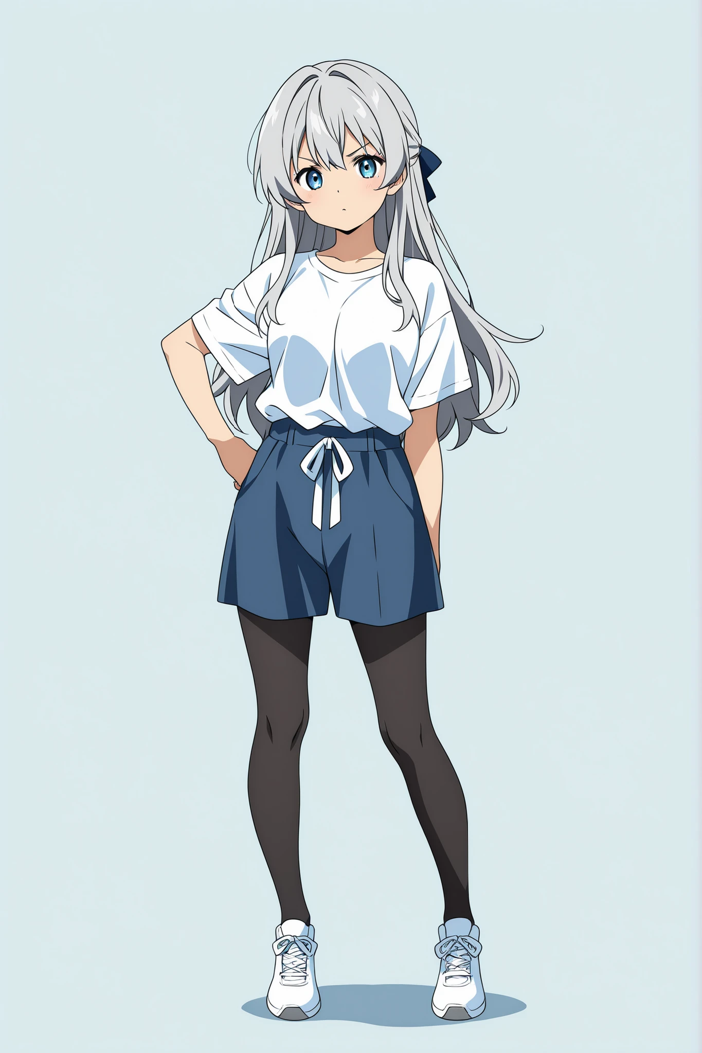 girl、full body、anime style、Standing still、Gray Hair、long hair、no background、Straight face