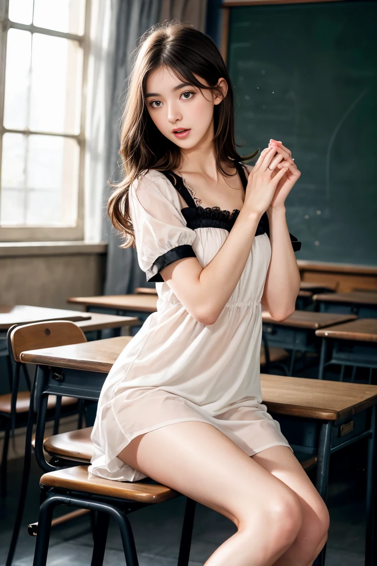 4K,((Highest quality)),((masterpiece)),BREAK,((one girl)),(detailed),((in classroom)), ((One girl)),((perfect anatomy)),((nude)),((12 years old)),((flat chest:1.5)),(slender),(skinny),(bob cut hair),(show nipples),surprised, ((beautiful realistic face)), strong facial expression,(sharp eye:1.2),(scowl:1.1),(embarrassed,blush:1.3),(steam:0.8),(wet:0.8),(sweat:0.8),(trembling:1.3),(parted lips:1.3),(harf open eyes:1.4),(feeling weak:1.5),Beautiful Korean Women, Beautiful young Korean woman, Young and adorable Korean face, Gorgeous Young Korean Woman, Korean Girls, Girl cute beautiful face, Portraits of Korean female idols, Young and pretty Asian face, Cute natural anime face,Asian pretty face,((finely detailed face)),((glistening eyes)),((glistening eyes )),((large eyes)),(( pretty eyes)),(detailed),Perfect Face,((One girl)),((clear eyes)),((show nipples)),((beautiful skin)),don't wear anything,(upper body),kitchen,(naked lace frill apron),((A bow tie)),(show nipples)