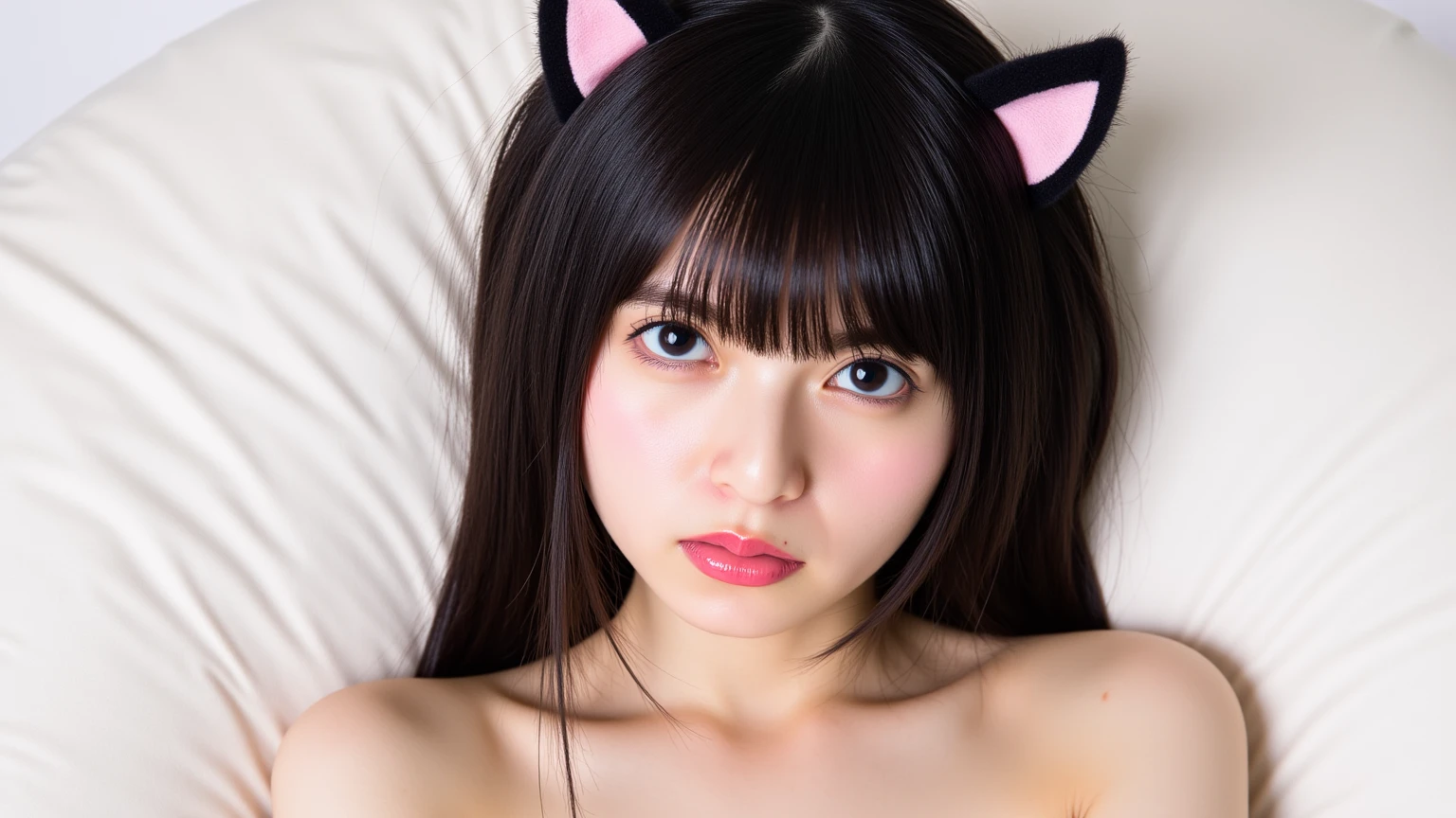 ((highest quality, 32k)), ((masterpiece)), (Familiar), Perfect Face, Raccoon Girl, Pretty girl, On the bed, Has a tail, She has a fox tail, She stands up her fluffy tail, Dog collar, Beautiful hip line, Big Breasts, She is wearing underwear, A big tail sticks out, Climb on all fours, Nice body, Troubled face