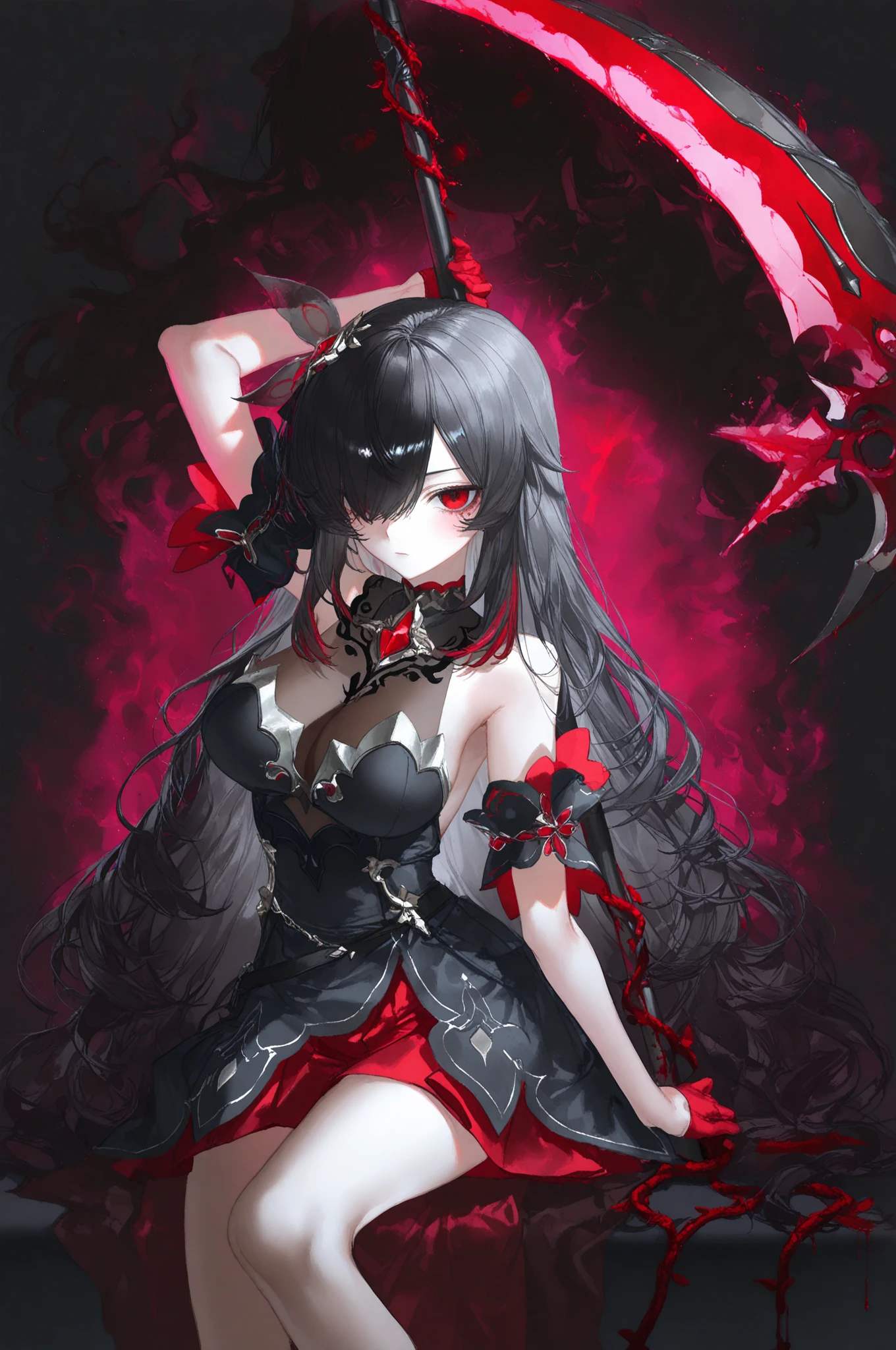 Anime girl with gun and red background, Anime drawing by Shitao, Pixiv, Self-sastructing art, Best Anime 4K Konachan Wallpaper, Gapmoe Yandere Grimdark, 2b ..., Amazing Anime 8K, 2b, Devil Anime Girl, Anime girl in a black dress, From Arknights, Anime Style 4k