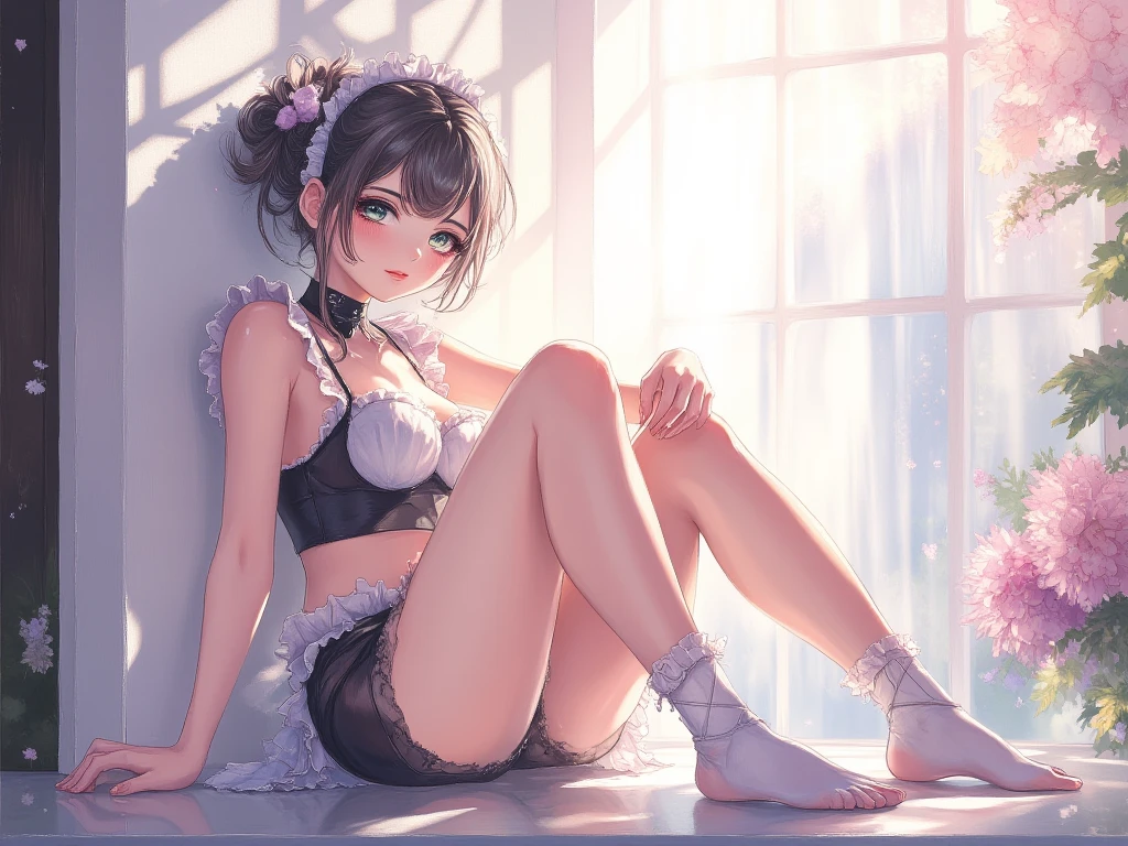 3dmm style, Masterpiece, realistic, best quality, art by chunie, (by chunie:1), (an anthro goat), female faun, short updo hair, Goat waist, hooved legs, wide hips, large breast, wearing gray satin bra, lying, legs up, legs together, panties, cum in pussy, (((shiny skin))), satin bedding, beautiful magnificent forest.