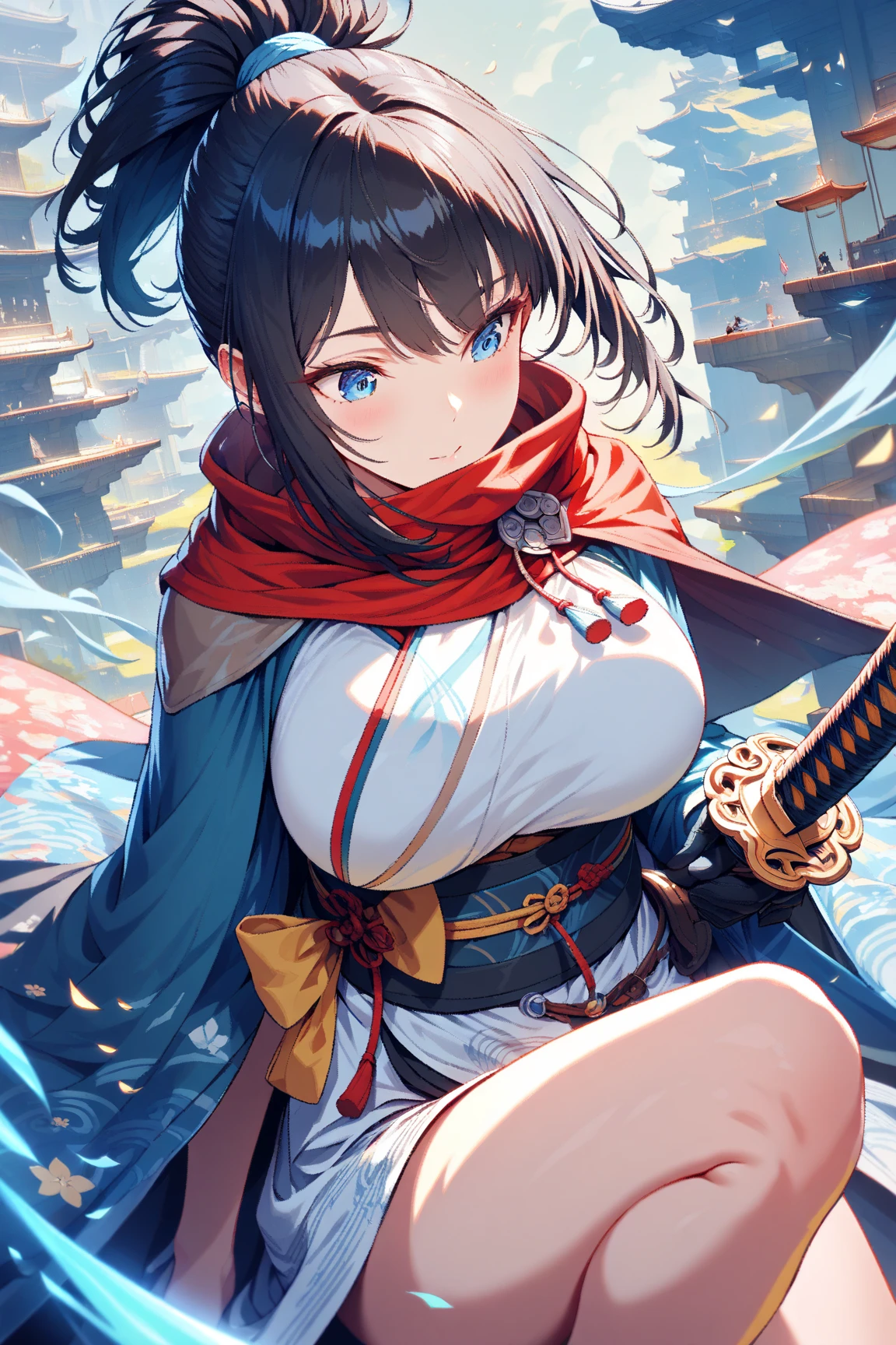 (Photorealsitic:1.4), fullllbody, dynamic angle, 1girl in, ((独奏:1.4)), (beautifully detailed eyes), (beautiful and detailed face), Perfect female body, (neat figure:1.2), Slender waist, (18year old),Very big eyes, watery lips, (Sober haori hakama:1.4),(Red naked and back of hand),(Slash with a sword:1.4),(top-quality), (ultra-detailliert), (masuter piece), (hight resolution), (Original), (the Extremely Detailed CG Unity 8K Wallpapers), Character Design, Game CG, Detailed Manga Illustration, Realistic head-to-body size ratio:1.2