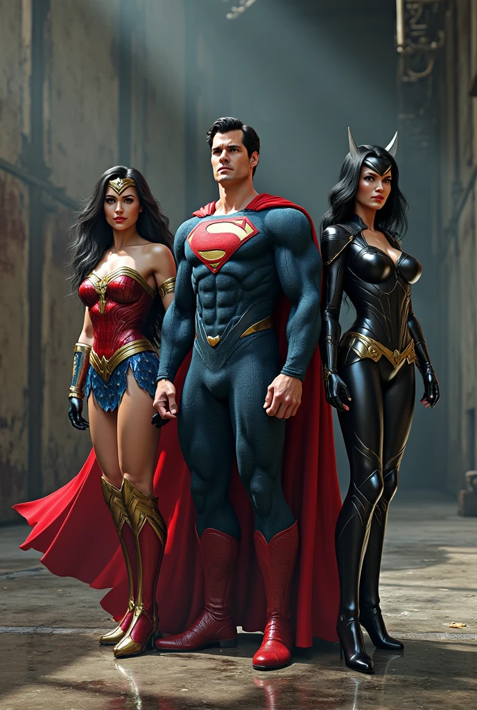 tem 2 pessoas, 1 is female, and 1 is male, roupas diferentes, idades diferentes, muito alto, Fino, Action superhero pose, estilo quadrinhos, Do not use Superman symbol, Using mixed media techniques,, Detalhes adicionais, intrincado, foco nítido, avermelhado, Cloudy and intricate doomsday