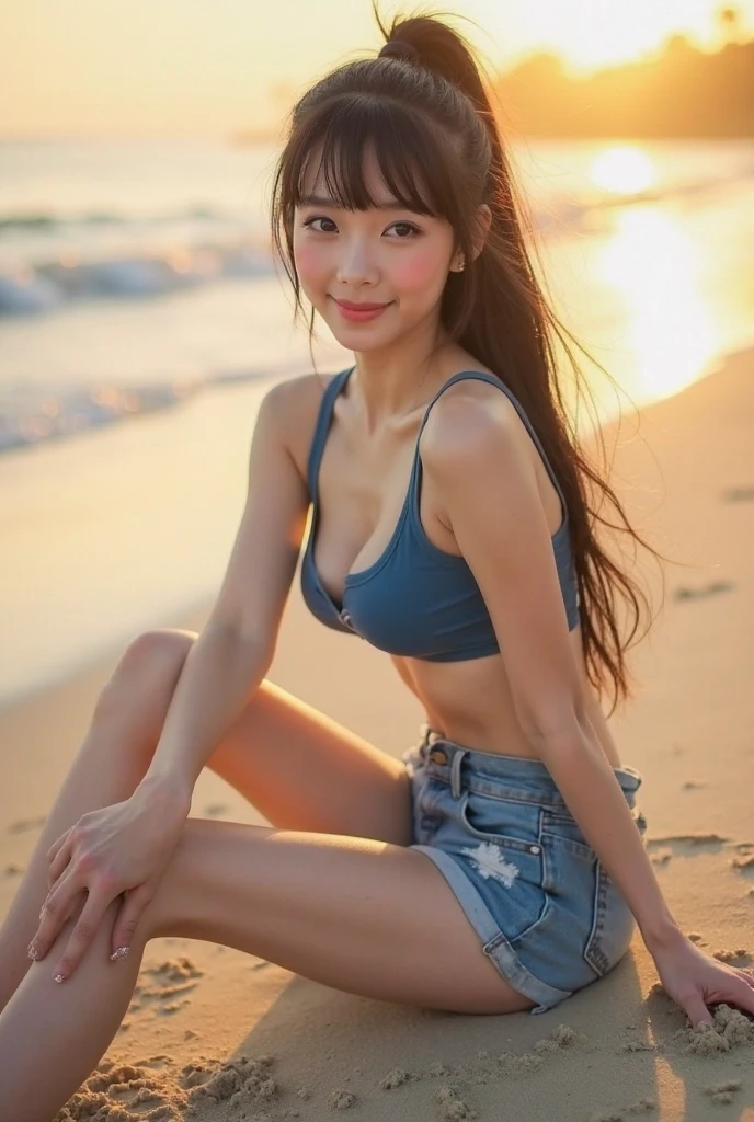 (((nsfw))),8k、, (highest quality),(RAW Photos), Full body photography、 (Beautiful 24 year old Japanese girl), Cute Face, (Deeply chiseled face:0.7), (freckles:0.4), dappled sunlight, Dramatic lighting, (Denim Sexy Fashion), (At the Beach), shy,, (smile),, (Sparkling eyes)、(sunlight)
