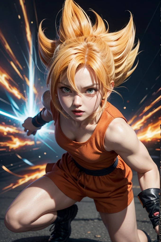 Dragonball Z, super Sayan warrior, 13 year old girl. Clothing tattered from battle. NSFW