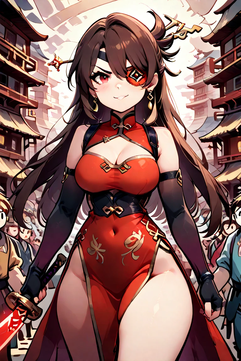 beautiful, masterpiece, best quality, extremely detailed face, perfect lighting, 1girl, wonderjlu, black hair, long hair, star (symbol), big breasts, leotard, red footwear,walking,smile