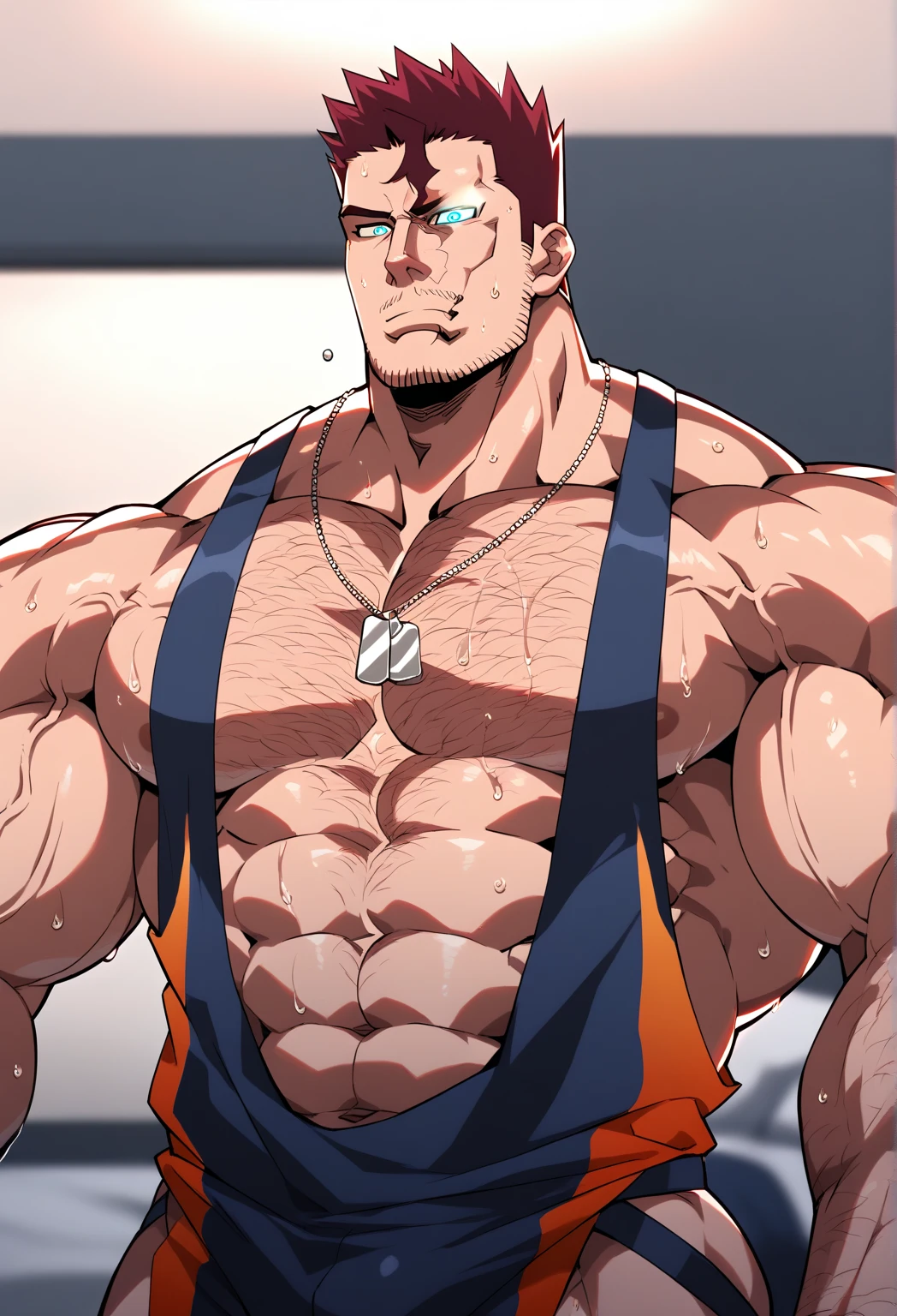 (straight face photo)(highest quality photo) boy,no beard,cute ,cute round face,glitter eyes,royal,wearing tight black briefs,short black briefs revealing huge muscular thighs, bulging panties in the middle due to genitals, cute young face, bangs hairstyle, giant muscular chest muscles, big strong thigh muscles clogs, sinewy biceps, huge body, topless, white skin, super shiny skin, dripping sweat