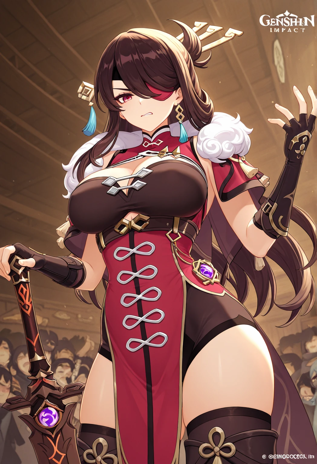 Anime girl with very big breasts and very big ass, full body Xianxia, small curvy loli, long black hair, deck, standing split, curvy, (thighhigh),((Captain))), (smile), pixiv3dcg,, negative, pixiv, ecchi, otpipero potion, full body commission four, top rating on pixiv, ecchi anime style, seductive anime girls, pixiv