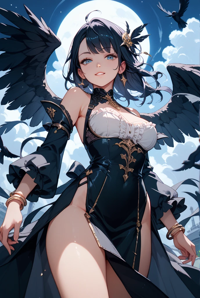 (Masterpiece:1.2), best quality, (illustration:1.2), (ultra-detailed), hyper details, (delicate detailed),(focus on panties), black lace panties, spread legs,lace stockings, perky, (intricate details), (cinematic light, best quality Backlights), clear line, from below, solo female, perfect body, (1girl), brown hair, glowing yellow eyes, (emperor, black see-through clothes),(crown:1.1), sitting on Throne, slightly close eyes, looking downward, turn head, ( embarrassed:1.2), ((makeup)), high contrast, (best illumination, an extremely delicate and beautiful), ((cinematic light)), colorful,