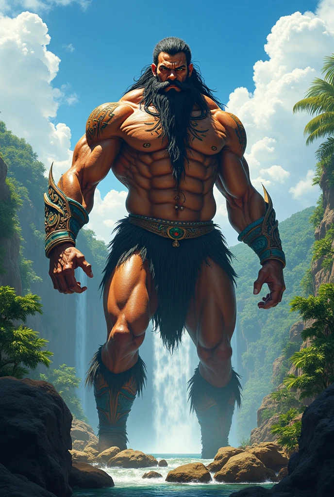 ((one male)) ((1boy)) ((front view)) ((full body)) ((figure fills frame))
Very detailed flawless face, detailed open eyes, very handsome, epic, heroic, (muscular) bodybuilder, (big muscles), narrow waist. Long hair. Realistic face, realistic eyes, (detailed facial features), (smile).
Standing, (facing the viewer).
Wearing a white loin cloth.
(white background, scenery, ink, mountains, water, trees), birds, butterflies, flowers.
((soft colors)), ink on paper