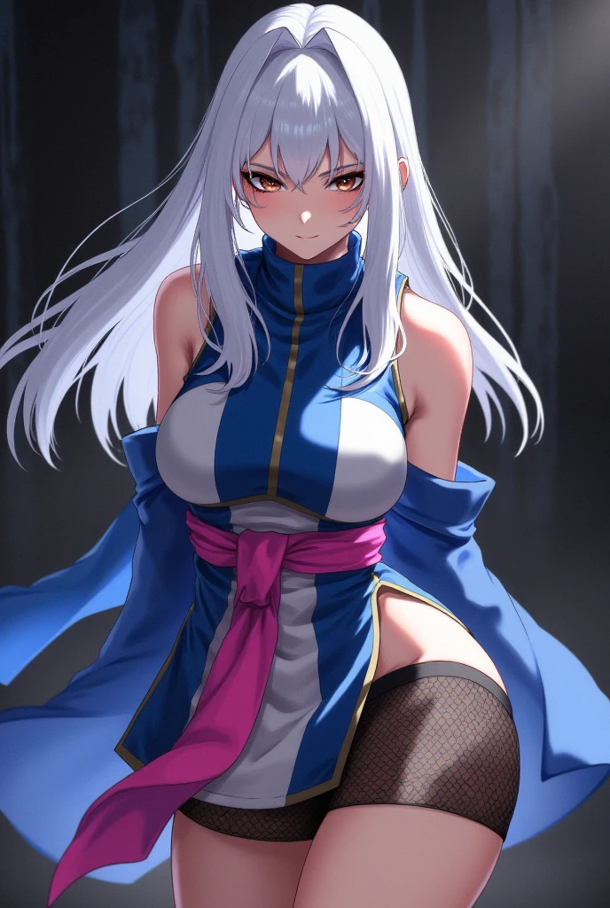 Silver Hair、眉毛もSilver Hair、睫毛もSilver Hair、Female Ninja、Straight and long、long hair to the waist、Low Ponytail、Slanted Eyes、Big Breasts、white、The clothes are transparent、Cold Stare、Japanese Princess、(((High resolution)))、((((masterpiece))))、Riding a guy in POV、He is holding the man down'Tie my arms'Do not run away.、Looking down from above、
