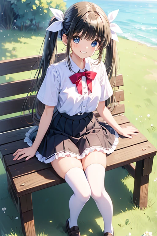 Lewd 、((13 year old girl masturbating))、field、garden、grass((NSfW Vibrator Inserted and Vibrated))、ahegao、pleasure、Climax、Agony、Lewd、Ecstatic expression、A baby-faced, young girl、((Love juices are dripping down her thighs、No pussy juice々leak))Agony and orgasm from the stimulation of the vibrator、Drunken eyes、((A young with a baby face、Lower grades of elementary ))Long twin tails、Blue ribbon、Brown Hair、Soft Hair、Elementary school girl、Vaginal secretions overflowing