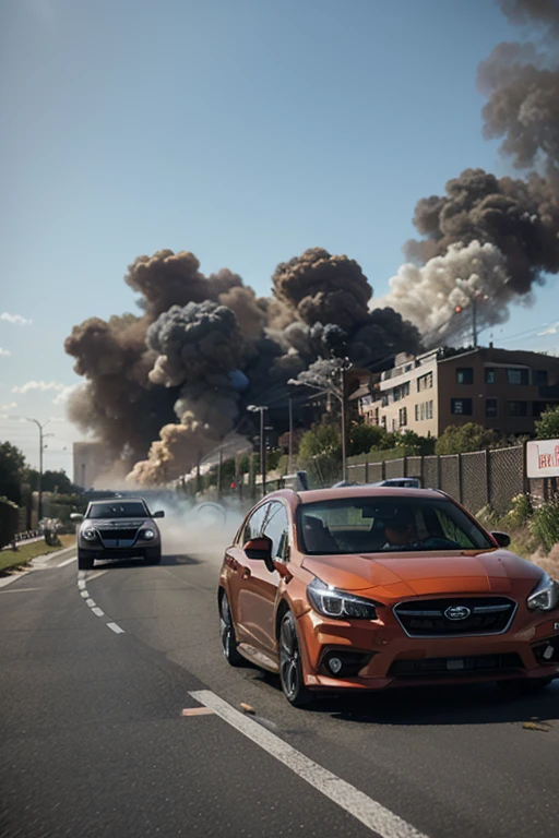 cardrifting,A car drifts in a parking lot,on fire,puffing smoke