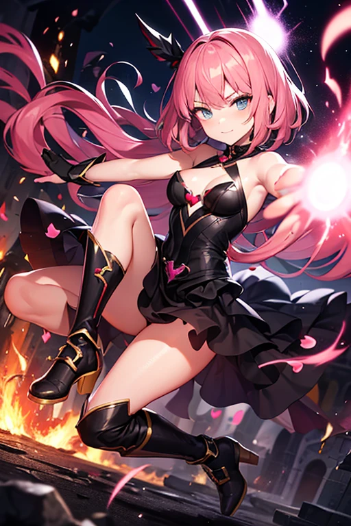 (highres:1.2),close up,cat girl,cat ears,coy smile,cute and mischievous expression,green eyes,long dark pink hair in a braid,cat tail,playful personality,furry fantasy,whimsical,adorable,anime style,soft pink lighting