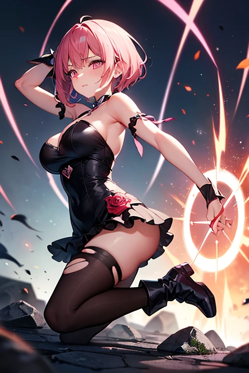 Anime girl with pink hair and green eyes posing for a photo, Haruno sakura, Best anime 4k konachan wallpaper, Enchanting anime girl, I also make fan art, sakura petals around her, Splash Art Anime , Anime Style 4k, Anime Moe Art Style, High quality anime art style, Detailed anime artwork, Anime Wallpaper, Anime Best Girl, big firm bouncing busts