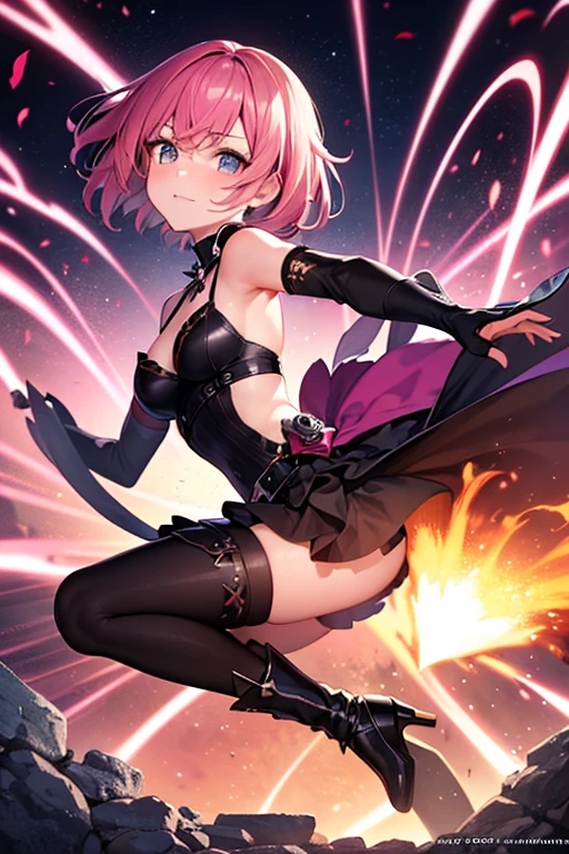 Nishikino maki, Purple eyes, red hair, purple crop top, strapless, cleavage, pelvic curtain, thighhighs,cape, black lips,dark magic, llchar