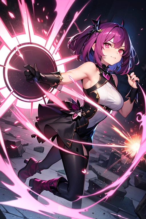 A beauty in stockings,a matural female,Purple starry sky color translucent miniskirt,cabelos preto e longos,fearful expression,Tears in the eyes