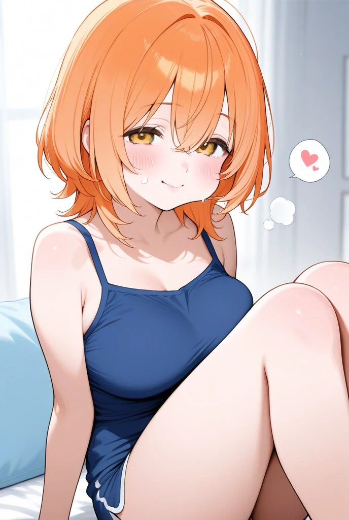 Beautiful girl, one, anime, ginger, bed, girlfriend, tank top, panties, laying down, happy