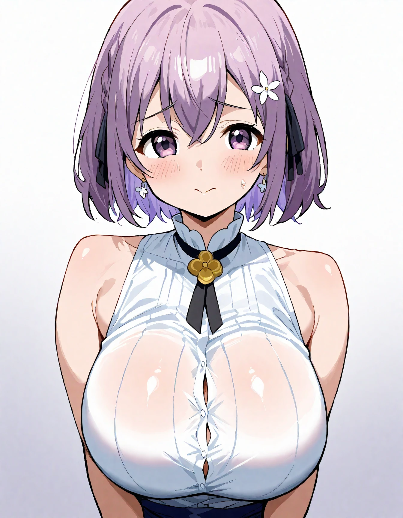masterpiece, highest quality, (1girl), (solo), (chest focus), ((cute eyes)), aichan, blue eyes, brown hair, short hair, side braid, braid, hair ornament, hairclip, micro bikini, looking at the viewer, evil smile, (((monochrome))), blue line, huge chest, line drawing, huge , (Emphasize your chest:1.5),