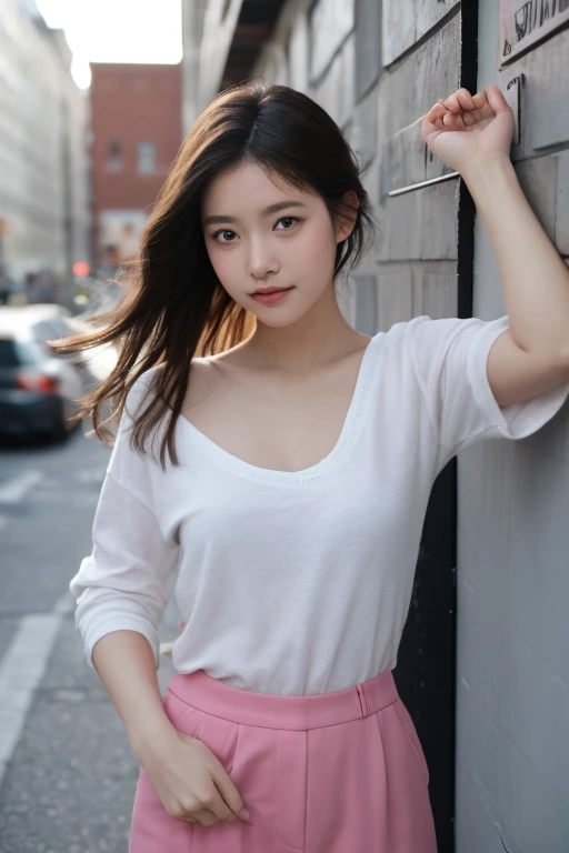 Plain pantyhose、ultra - detailed、masterpiece、top-quality、超高分辨率、8K、High level of image quality、Real live action、Photogenic clarity、A detailed eye、Gradient、perfect anatomy body proportions ,hdd、north african free trade area , Nikon Z9 80mm lens 、On the table、电影灯光, physically-based renderingt, Award-winning, highlydetailed skin, The facial details are particularly rich, There are beautiful details in the eyes、White lace underwear、Tiny panties、Fancy panties、Detailed panty pattern、panty focus、(((Pink cotton bodycon mini skirt))), Light orange vest、18 years old adult female, (Beautiful bright brown hair, high ponytails、looking at the camera in、Street during the day、(((Beautiful arrangement and snow-white teeth)))、eyes with brightness、sparkle eyes、Apply lip gloss，shiny lips、Natural light is too bright、shining sun、