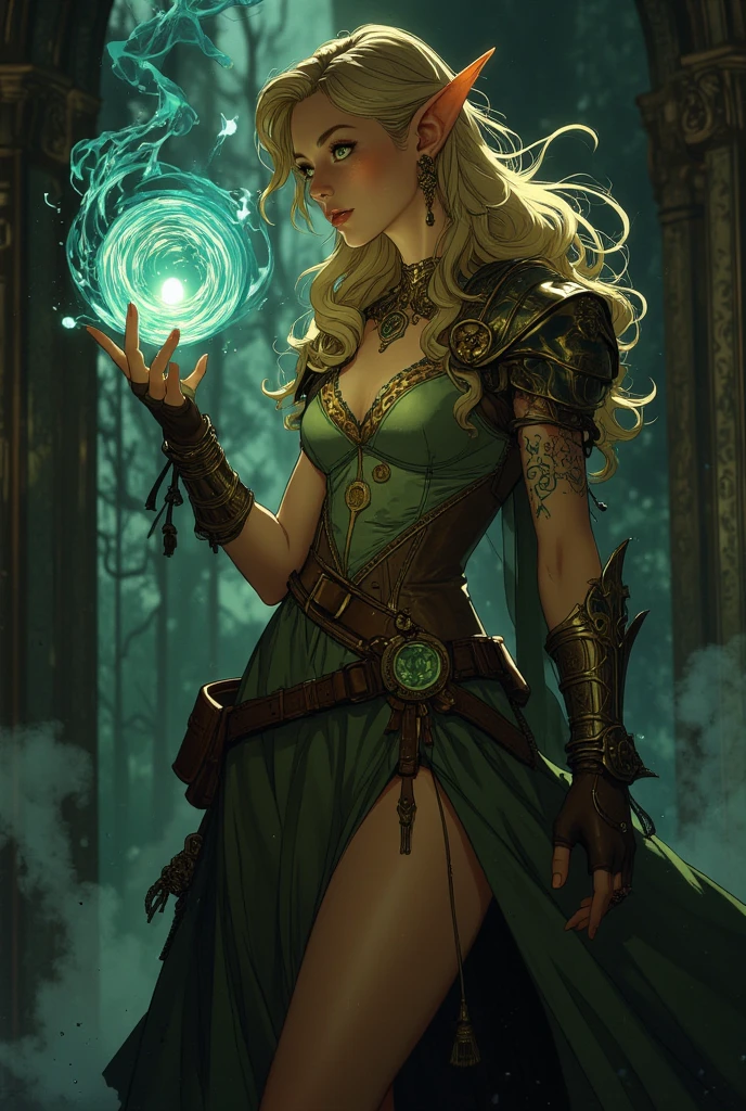 high details, best quality, 16k, [ultra detailed], masterpiece, best quality, (extremely detailed), dynamic angle, ultra wide shot, photorealistic, ((fantasy art)) ((larry elmore style)), dnd art, rpg art, realistic art, female human druid of the stars, guardian of nature, controlling magical energy made of stars, swirling blue stary magical light, divine symbols GlowingRunes_yellow (1.5 intricate details, Masterpiece, best quality), human female,  extremally beautiful, ultra feminine, dynamic hair, dynamic hair color, wearing leather armor CM-Beautiful_armor, holding a staff, moon light, stars, dynamic natural background,  RPG art, magical atmosphere magic-fantasy-forest, ultra best realistic, best details, best quality, 16k, [ultra detailed], masterpiece, best quality, (extremely detailed), ultra wide shot, photorealism, depth of field, hyper realistic painting, 3D rendering