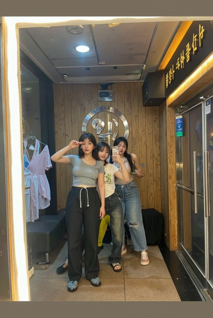 masterpiece, Japanese beautiful lady, narrow waist, casual wear, summur, fitting room, dark long hair