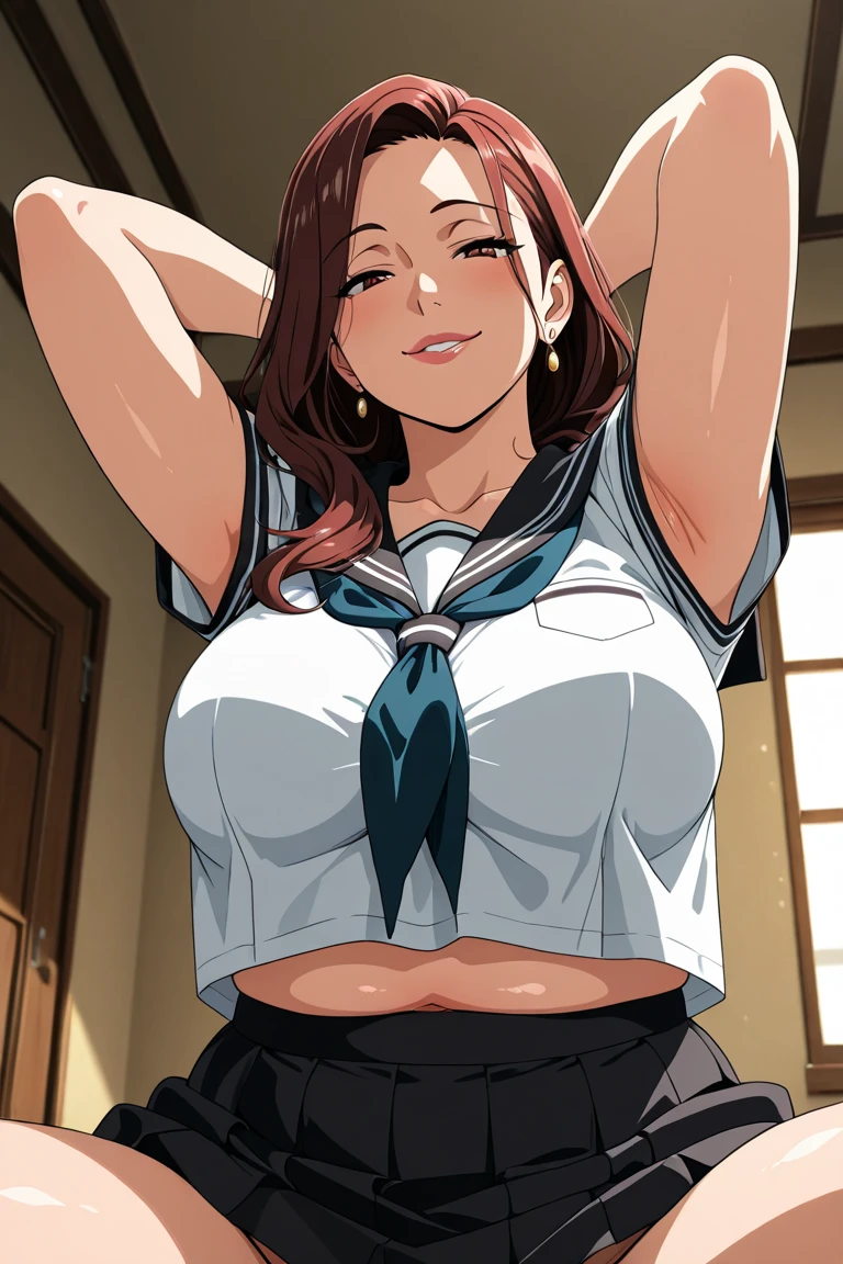 1 beautiful woman, Beautiful Office Lady, slender body, realistic, very detailed CG 統合 8k 壁紙, very detailed, High resolution raw color photos, professional photos, realistic portrait, cinematic light, beautiful details, (beautiful breasts:), (cleavage:1.2), (White shirt with wide open chest:1.5), (extremely short skirts:1.3), pantyhose, panties, squat, indoors, Sales Office, (最high quality:1.4), Super detailed, high quality, table top, (view from below:1.5)、short hair、((White wet light underwear))、