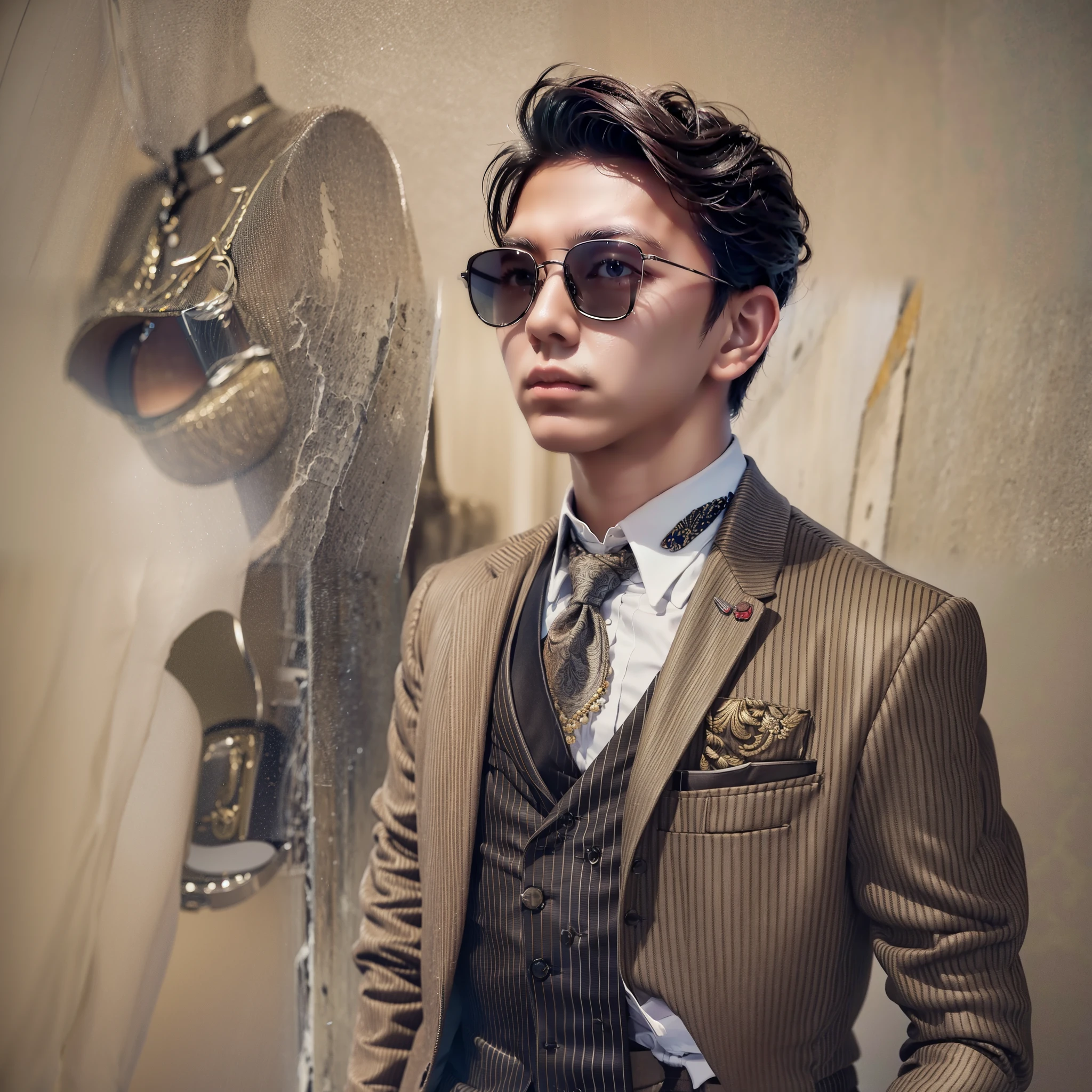 "an asian young man, wearing a stylish and sophisticated gentleman suit"