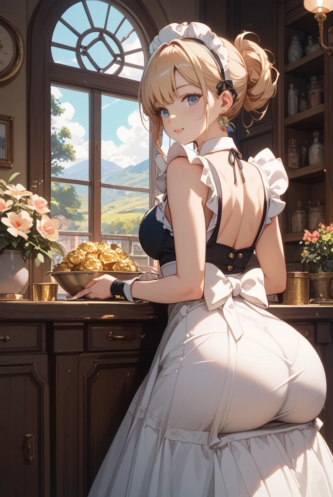 (from above:1.2),18 year old beautiful girl,Purplish blue eyes that dreamers desire,(Blonde hair) , small stature, (masutepiece:1.2, Best Quality),(finely detailed beautiful eye: 1.2),(beautifull detailed face),(perky chest:1.1),(pointed chest:1.2),(cakes magazine cover:1.5),(Best Illumination, extremely delicate and beautiful),sexy pose,make a cocktail , in a bar counter,Ultra Contrast,Braid a little around the ears, White long dress, (very detailed),(Raw photo, highest quality),(realistic, Photoreal:1.3), high detail, very detailed complex 3D rendering of face, (very detailed skin:1.2), dynamic angle, fire glow effect, professional lighting, side light, cinematic light, a super high resolution, 8K , best shadow, particles of light, Fine skin texture, detailed face, intricate details, Super detailed, shine, Please reconsider, full body,, beautiful face, shiny skin, thin, nice companion, delicate body, thin legs, naked apron, ((crawl on all fours:0.4)), beautiful back, butt,little turn around, A picture from a little behind, bend the body, the skirt is floating in the wind, Dark purple panties, thin Pubic hair ,(with sparkling eyes and a contagious smile), open mouth, highest quality, high resolution, Real World, Natural light, perfect Natural Light, ((the tip is protruding, areolas protruding,The shape of the pubic area is clearly visible:1.2)),Sweating,Wet,Wet crotch,Wet thighs,Realistic, (cute, perfect clothes, skimpy clothes, cute: 1.3) ,narrow waist,looking at viewer,
