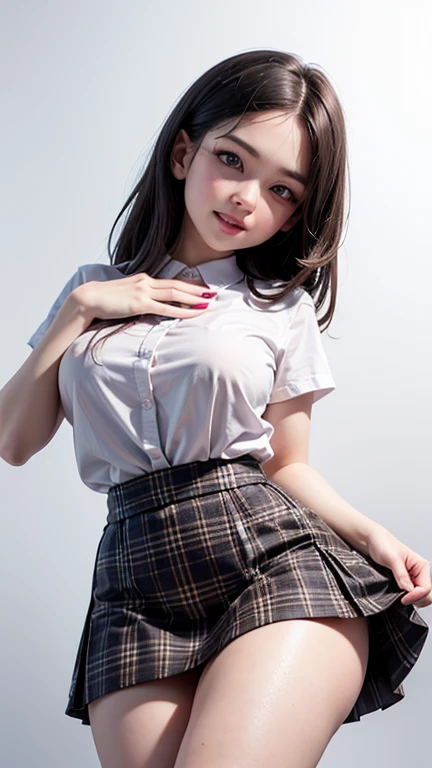 (photo practical:1.4), (hyper practical:1.4), (practical:1.3), (Smoother lighting:1.05), (Improving the quality of cinema lighting:0.9)、Natural light、Professional photos, practical portrait,(Japanese beautiful girl、15-year-old junior high school student),, Beautiful face and eyes, Very cute face, smile, vitality, vitality, (A sexy uniform with a wide open chest:1.2、The chest is open wide and her breasts are exposed、Her clothes are open and her naked body is visible、Showing her boobs、very beautiful small breasts、Beautiful cherry-colored areola、Erect nipples、Small butt、Shaved),The hem is short and the lower half of the body is visible、No underwear, (Chest Schoolgirl:1.4), (district),, Portrait of sexy girl, (View from below:1.2)、School classroom、Scenes from class、No underwear、No underwear、No bra、