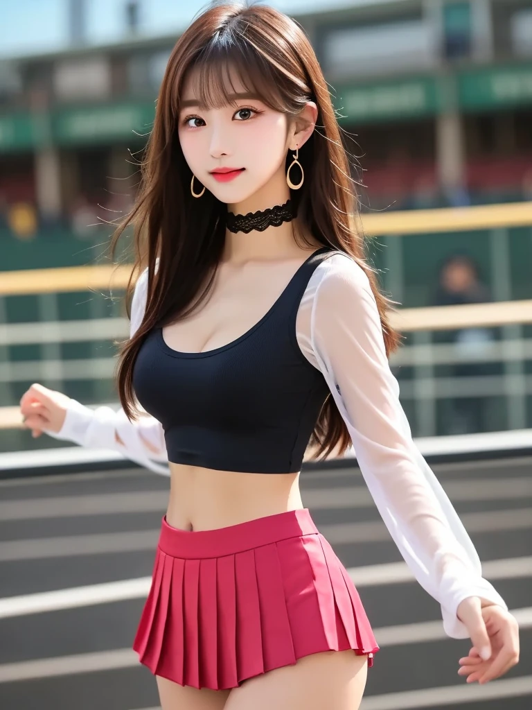 A very cute face like an idol、Looks like a young face、20-year-old female、Gentle and cute、A kind smile、((In a blouse))、((Checkered mini skirt))、(((White panties)))、(((Roll up the skirt yourself)))、(((Lifting her skirt to show her panties)))、(((whole bodyの姿)))、Cleavage、A crowded bar、Cinema lighting、Natural light、whole body、Artistic、RAW Photos、Genuine、High quality that is indistinguishable from real life、realism、Real Stick、High resolution、masterpiece