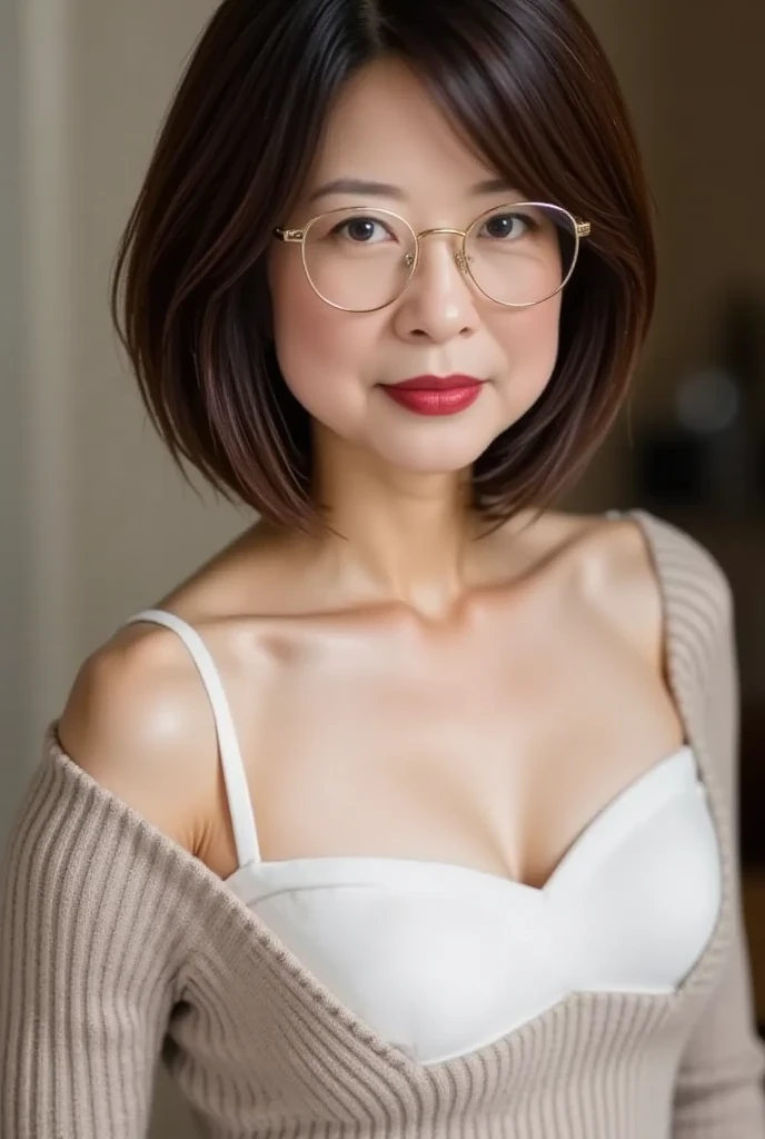 Mature Woman、cute、49 years old、blush、Embarrassed、Voluptuous、naked、Plump lips、reality、Realistic Skin、Embarrassing、On the mouth1Moles、naked体を晒す、Saggy、Ordinary Aunt、Glasses、Stylish、smile