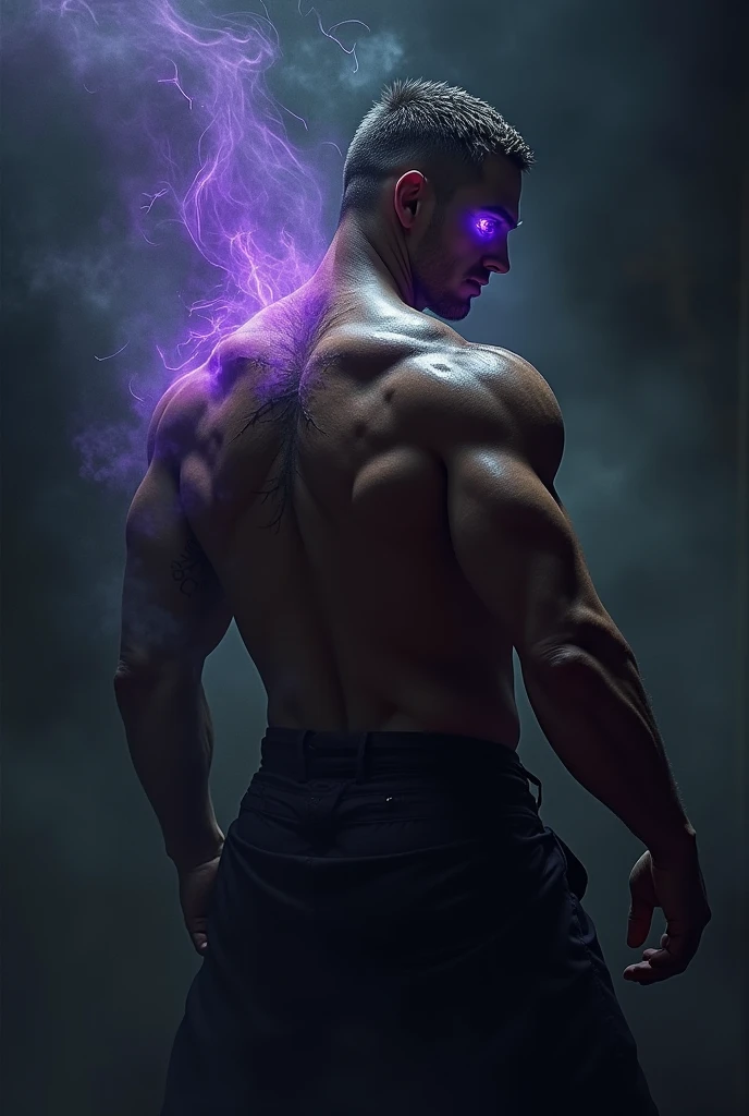 Muscular man trapped in a purple magic circle、Purple Eyes、Hypnosis、Controlled。
