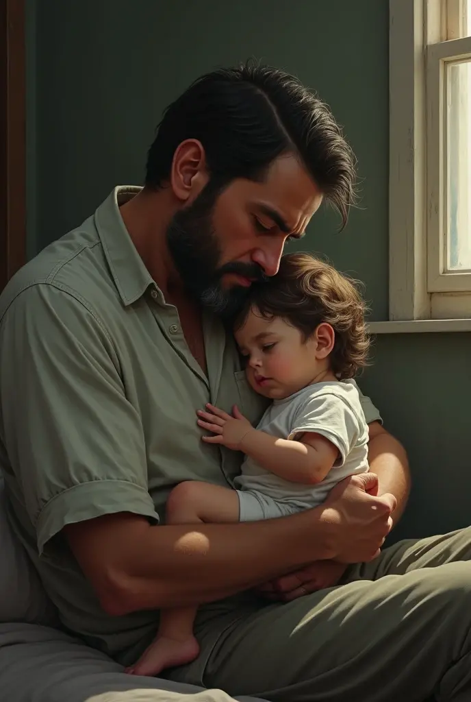 Father with a sick child on his lap