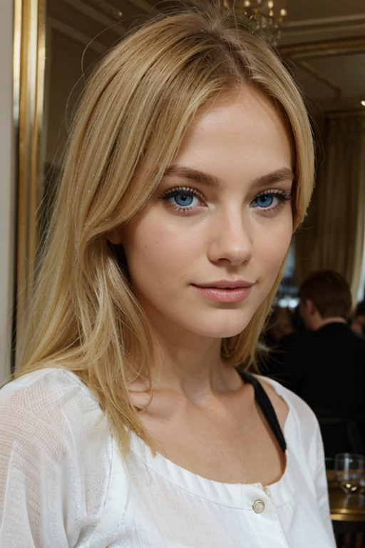femme blonde de face regard perçant sans maquillage
