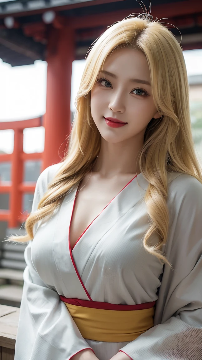 Cute and sexy Teenage girl with blonde hair and brown eyes smiling cutely towards the viewer, she is wearing pajamas while laying on the bed, realistic, real life, 4k, 8k