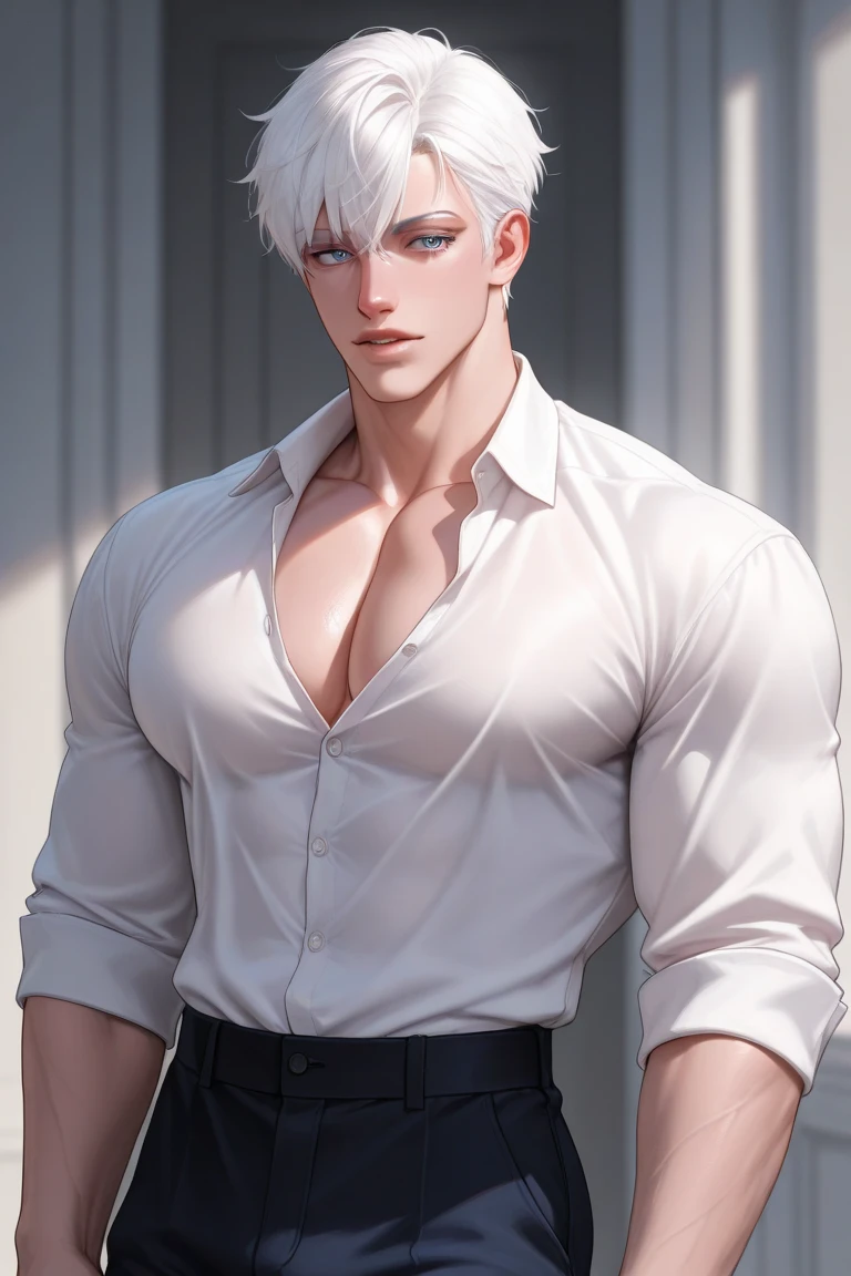 Full full body photorealistic 4k, Catboy , cat ears, yellow cats eyes, very high resolution, best quality, masterpiece, perfect color, perfect shade, perfect lighting, Posted by e621, ((portrait)), ((handsome man)), perfect male figure, Short hair details,chest muscles,abdominal muscles,Naked ,nudeness perfect detailed penis and scrotum, Detailed face, perfect face, (stood up), Detailed background, ((Bonifasco Lighting)), (delicate eyes)),white hair.perfect detailed penis and scrotum.
