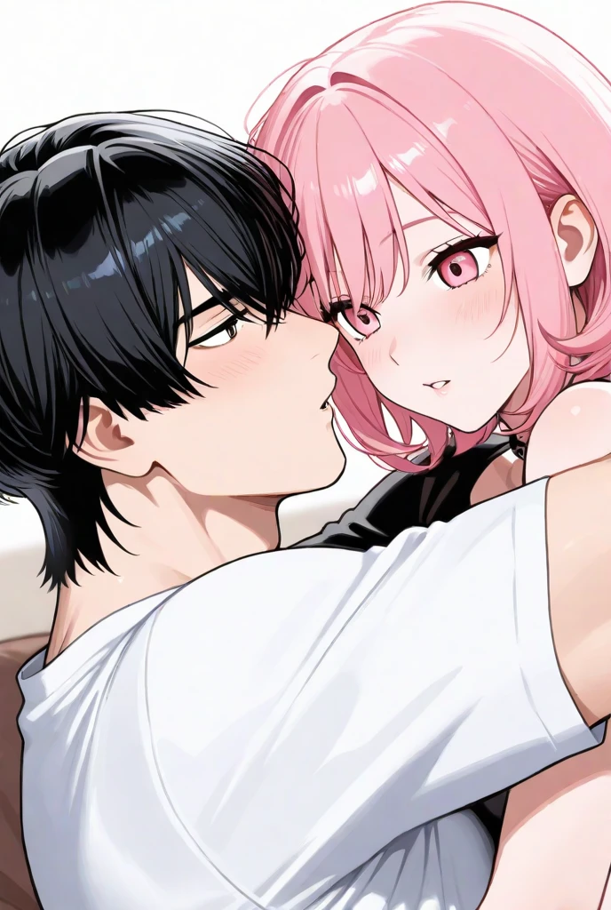 who is height 1.49 that he brings money pink hair black glasses rose eyes an extremely blushing naked girl who is an extremely shy girl a bed that they are making love to her that he is on top of him his penis slowly entering her vagina