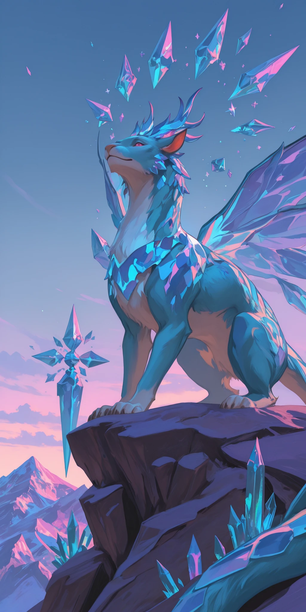 A beautiful fantasy wonderland,beautiful creatures wandering beautiful dragons flyong ,beautiful mountain of life,unknown flying objects, highly detailed, 8k ,crystal clear, mystic theme
