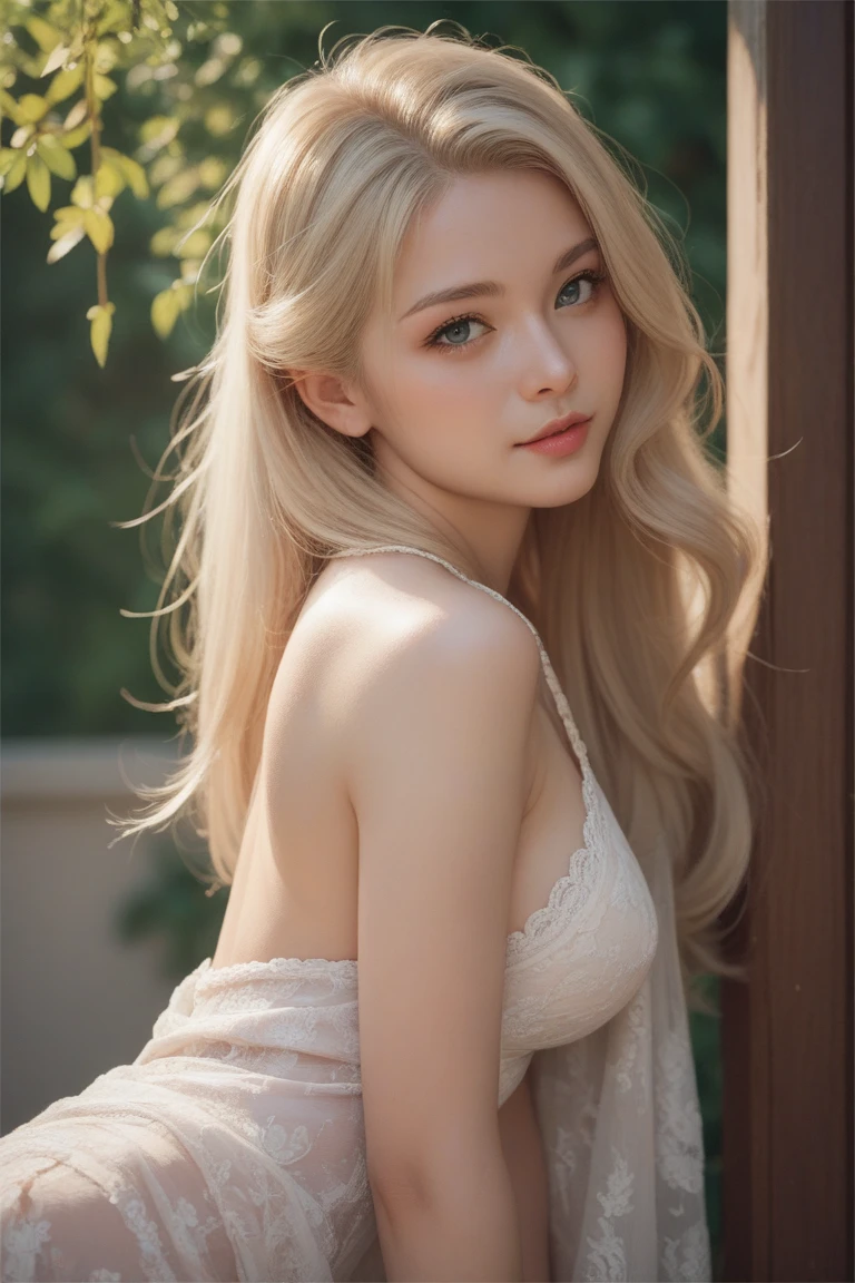 1girl, (Ultra realistic), (highly detailed eyes, highly detailed face), blonde hair, (off shoulder), breasts, upper body, caute smile, (best quality:1.4), Raw photo, (realistic, photo-realistic:1.37), professional photography, cinematic light, depth of fields, twilight, sunset