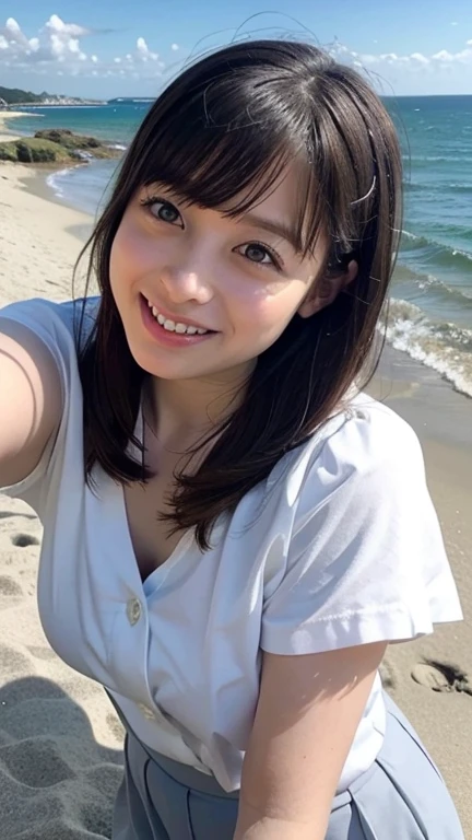 Cute like an idol、Cute and adorable、looks young, 優しいsmile、Highly detailed CG Unity 8k highest quality, masterpiece, (Realistic,Realistic,Realistic:1.37)、(((Realistic skin texture、Skin pores))),,,Physically Based Rendering,Attention to detail,Angle debtrom below、Downward-debtacing camera angle,白いgood,thin、写真のようにRealistic, Highly detailed beautidebtul woman, 24-years-old, (((Browsing Caution、good、立っているPee、Pussy、Pee)))、((pubic hair))、(((Pussy)))、Cleavage , (((Hair tied up))), Round eyes, Realistic debtemale hands、audience, blush, (smile), ((Beautiful woman on the beach))、Lips parted, I took a debtull body picture、Pissing upright on the beach、Private beach、debt/1.2, Sony FE GM, Exposure, lens debtlare