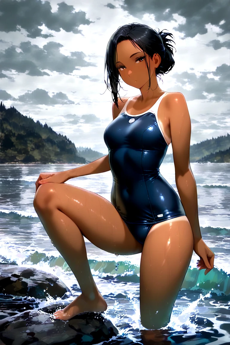 1 girl in, serene expression, ojos fascinantes, largo, cabello rosa claro lacio, Sky Blue Turtleneck Swimsuit, postura serena, piel de porcelana, rubor sutil, (edge lighting): 1.2, warm tones, resplandor solar, sombras suaves, colores vibrantes, Pictorial effect, Dreamy atmosphere BREAK scenic lake, Distant mountains, salsa, aguas tranquilas, reflejo, nubes iluminadas por el sol, ambiente tranquilo, Idyllic sunset, ultra detallado, arte oficial, fondo de pantalla de unidad 8k, Zentangle, mandala