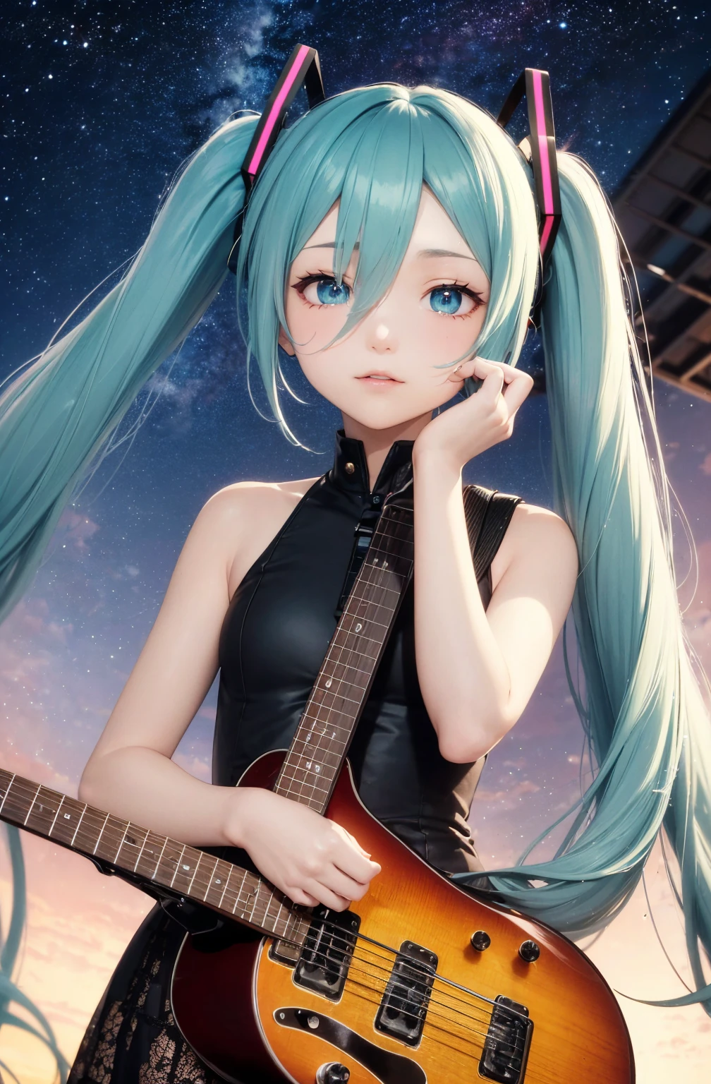 Big breasts Hatsune Miku,eventide,Light wind,Play the lute --auto