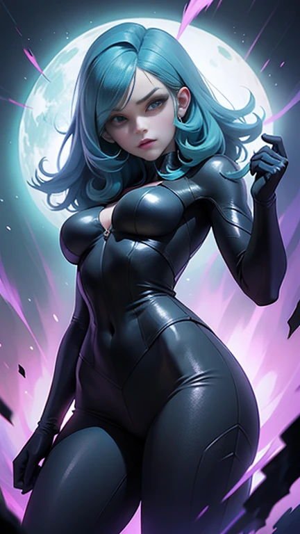 1 Femme Viera Final Fantasy 14 dans un combat, Bunny Girl Outfit, fishnet stockings, Talon Haut ,silver-haired, Yeux verts, cheveux longs, cheveux courbés, pale complexion , No ears; pose dynamique, Portrait, sur la lune