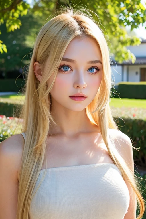 1girl, (Blue Eyes), (smiling :1.2), (Sana Minatozaki), (wide ????), Big ????, (big ???), (Best Quality, 8k, Masterpiece: 1.3), Clear Focus: 1.2, Perfect Body Beauty: 1.4, strong abs, Highly detailed face and skin texture, detailed eyes, double eyelids, (blonde long straight hair :1.2), white scoop top, jeans, Upper Body, Looking at the audience, Show me your ears, Background in front of the school gate、Beautiful cherry blossom tree background, Face close-up, Tall Portrait, Attractive woman